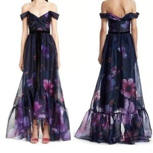 Off-Shoulder Navy One-Shoulder Floral Maxi Dress - Purple Floral Accents
